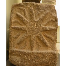 Sun symbol, solar disc, cross with rays, square stone